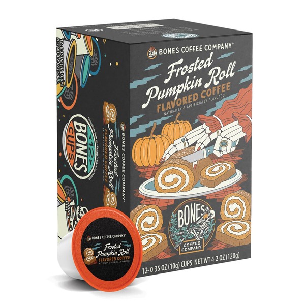 Bones Coffee Company Frosted Pumpkin Roll Flavored Coffee Pods, Low