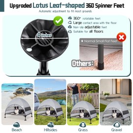 Elevated Outdoor Dog Bed with Canopy, Raised Dog Cot with Stable Adjustable Feet, Dog Camping Bed with Larger Shade, Lifted Dog Tent Bed with Canopy for Outside Camping, Backyard, Patio & Beach