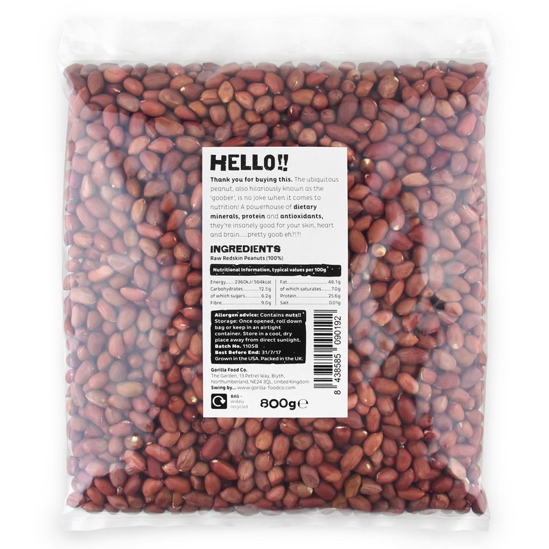 Gorilla Food Co. Redskin Peanuts Whole Unsalted - 800g