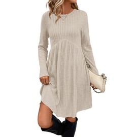 OFEEFAN Long Sleeve Dress Tunic Sweater Dress Fall Dresses Maternity Dresses with Pockets Apricot M