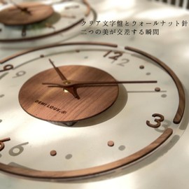 Wall Clock, Stylish, Wall Clock, Clear, Transparent, Wooden, Natural, Walnut, Modern, Stylish, Natural, Designers, Simple Design, Silent, Handmade, Diameter 11.8 inches (30 cm) (Pop)