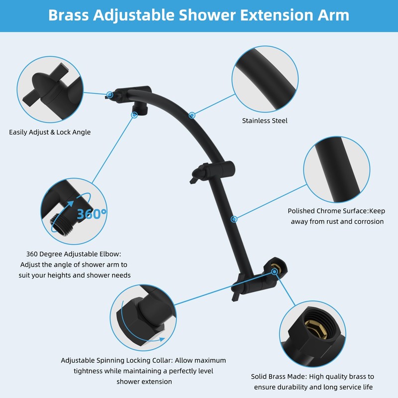 Hibbent All Metal 16'' Shower Head Extension Arm, Solid Brass