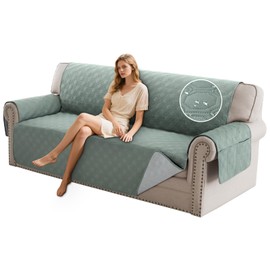 PrinceDeco Waterproof Sofa Cover Diamond Quilted Couch Cover 3 Cushion Sofa Couch Cover for Dogs Furniture Protector Cover with Elastic Straps for Pet Cat(Sofa,Lily Pad)