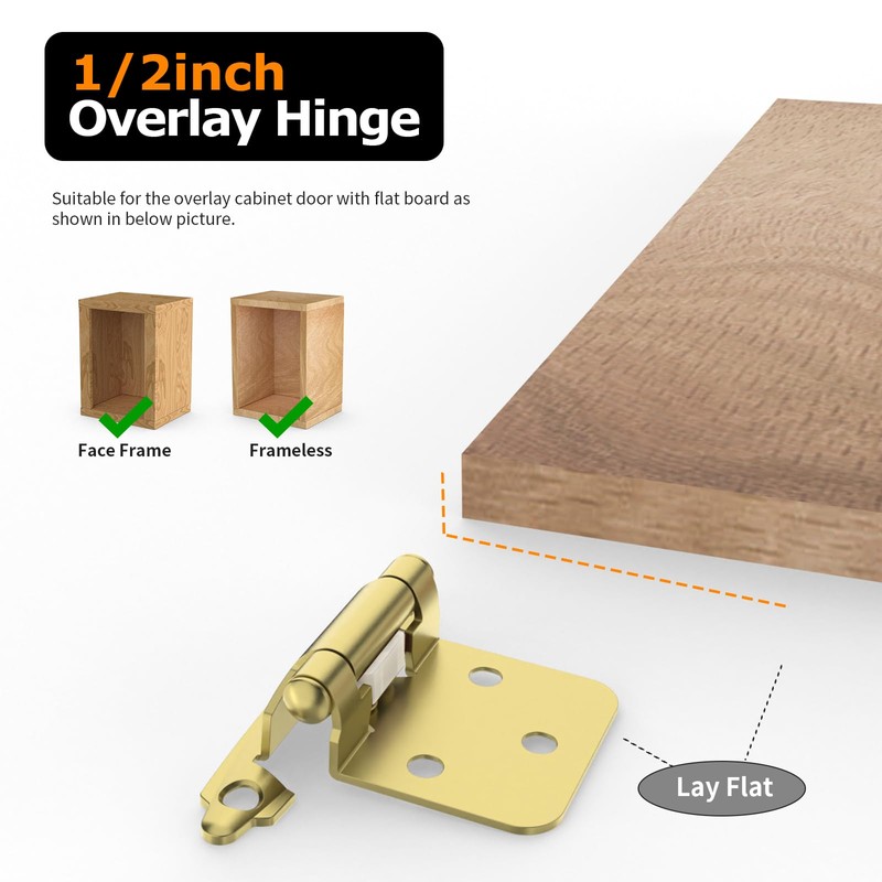 Chibery 10 Pack 1/2" Overlay Cabinet Hinges, Semi-Concealed Hinge, Cabinet