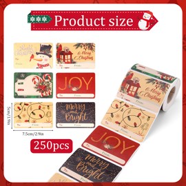 250pcs Large Christmas Tag Stickers, Coated Paper Christmas Labels for Gifts Snowman Cute Merry Christmas Name Tags Stickers for Xmas Gift Present Boxes Bags