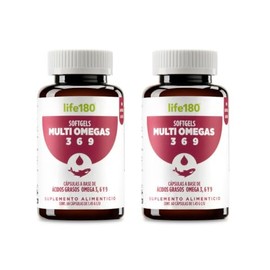 Life180 Dúo Multiomegas con 3 tipos de omegas (3, 6, 9) Pack de 2 | Suplemento Alimenticio con DHA y EPA para el Soporte Cardiovascular, Sin Sabor