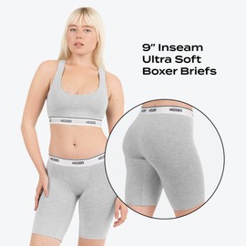 Woxer Womens Boxers - Biker 9" Boy Shorts Underwear for Women - Boxers for Women - Heather Grey