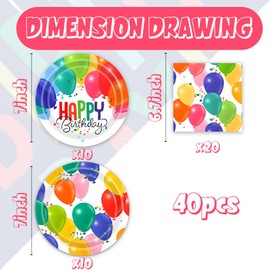 40PCS Happy Birthday Plates and Napkins Set Party Supplies Multicolor Baby Shower Decorations Colorful Balloons Pattern Theme Birthday Plates Set Decorations for Kids' Party Supplies Serve 20