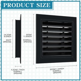 Gisafai 2 Pcs 12" x 12" Gable Vent Aluminum Alloy Wall Vents Shed Attic Vent with Screen Return Air Grill with Screws, for Ventilation Exterior Doors Inside Dimensions (Black)