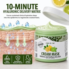 SPA REDI - Máscara de crema para pies de pedicura, hidratación profunda, lima limón, 16 onzas | Hyaluronic acid and panthenol soften dry, calloused fe