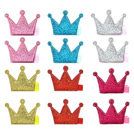 "Honbay 12PCS Glitter Shiny Crown Hair Clips Adorable Hairpins Hair Accessories, 6 Colors (Glitter Powder)"