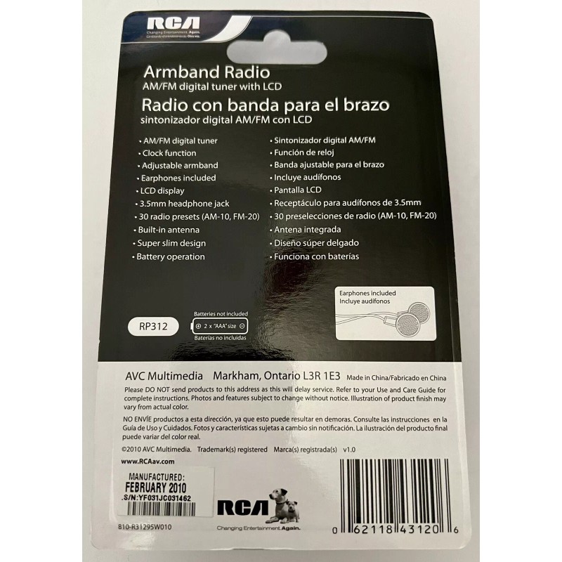 RCA AM/FM Radio Adjustable Armband Digital Tuner LCD Clock &