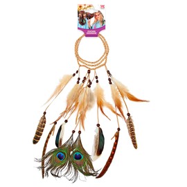 Widmann 03356 Indian Headband with Feathers and Peacock Eye, Brown, Hippie, Headpiece, Accessory, Carnival, Theme Party