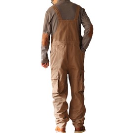 Rexcyril Men's Work Bib Overalls Baggy Loose Fit Workwear Dungarees Sloppy Coveralls with Cargo Pockets, Mid-Weight Khaki, 32