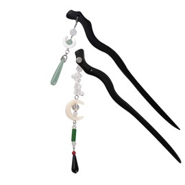 Leadigol 2 Pcs Chinese Hair Sticks,Vintage Wooden Hairpin Handmade Hair Chopsticks with Moon Pendant,Classic Hair Fork Hair Accessories for Women Girls