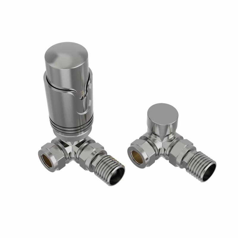 NRG Satin Nickel Corner Thermostatic Valve Bathroom Towel Rail Radiator