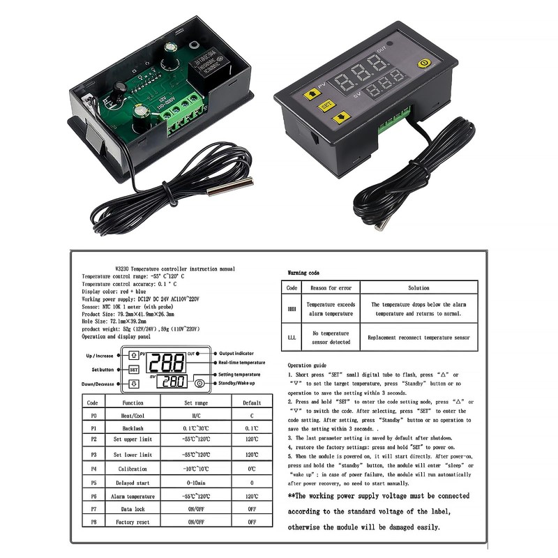 Coliao 2pcs Digital Temperature Controller W3230 Digital LED Thermostat Switch