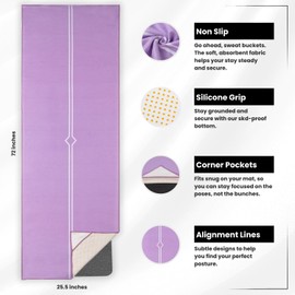 Yoga Drip Yoga Towel - Non Slip Hot Yoga Mat Towel With Corner Pockets, No-Skid Grip, and Built-in Alignment Lines | Soft, Moisture Wicking, and Sweat Absorbent | No Bunching, Stays in Place 72" x 25"