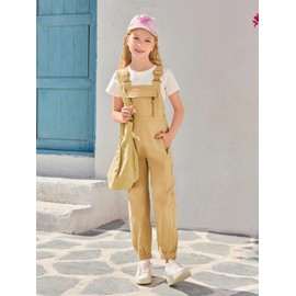 Haloumoning Girls Bib Overalls Kids Summer Adjustable Straps Jumpsuits with Pockets 5-14 Years