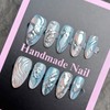 30Pcs Blue Press on Nails Long Almond Fake Nails with