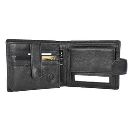 Mens Real Leather Bifold Wallet Banknotes ID Window Card Holder Cairn Black
