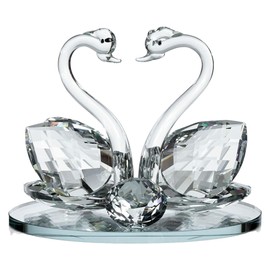 Crystal Glass Animal Double Twin Swan Model Crystallized Crushed Swans Silver Ornaments, Size: 5 Inches (12 cms)
