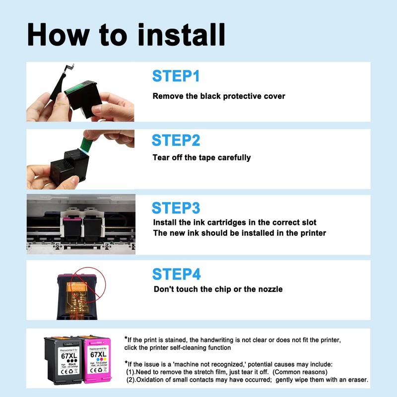 PTONPR 67XL Ink Cartridges Black/Color Combo Pack (2-Pack, Black/Color) Replacement