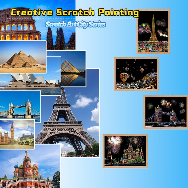 SiYear Scratch Art Painting Paper Set for Adults Kids Landmark