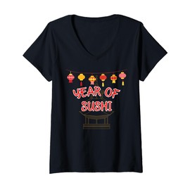 Womens Fun Graphic-Year of Sushi V-Neck T-Shirt
