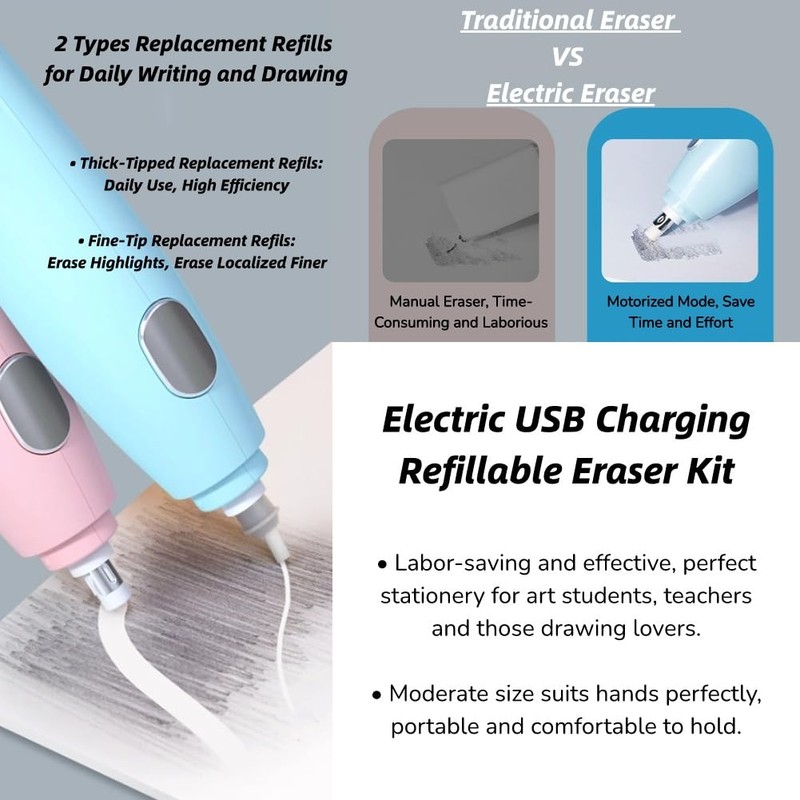 Electric Eraser Handy Electric USB Charging Refillable Eraser with 16