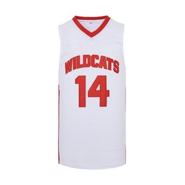 Mens Wildcats High School Jersey,14 Troy Bolton Basketball Jersey,8 Chad Danforth Basketball Jersey/Shirt (Medium, 14 Bolton White)