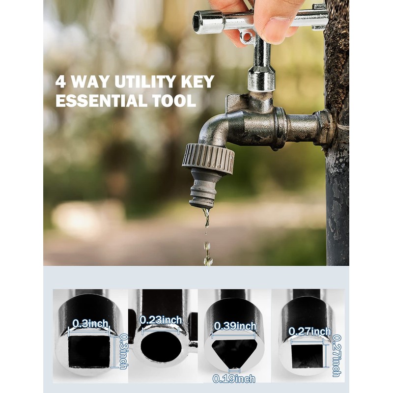 JOYTUTUS 17 Inch Multifunctional Water Meter Tool with 4-Way Key
