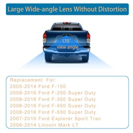 Rear View Camera, w/ Chrome Tailgate Handle, Compatible with 2005-2014 Ford F150, 2008-2016 F250 F350 F450 F550 Super Duty, 2007-2010 Explorer, 170° Angle, Backup Camera Kit, Back Up Reverse Camera