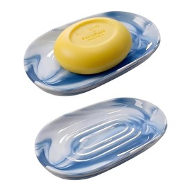 Soap Dish, Ceramic Soap Dish with Marble PatternShower, Soap Saver Tray for Bathroom, Kitchen Sink & Vanity, Multi-Use Holder for Jewelry, Rings, Keys (1 Pack, Blue-White)