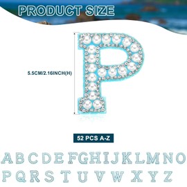 uxcell 52pcs Rhinestone Iron on Letter Patches, A-Z Self Adhesive Glittery Rhinestone Alphabet Letter Sticker Appliques for DIY Jackets Hats Clothes Backpack, Blue