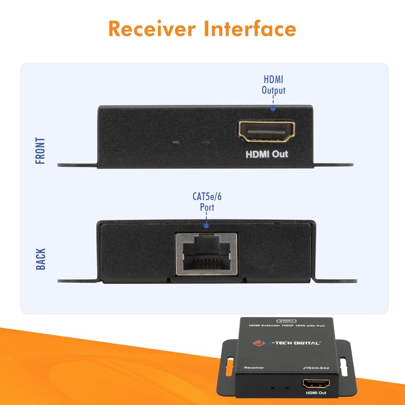 J-Tech Digital HDMI Extender Over Single Ethernet Cat5e/6/7 1080P Up