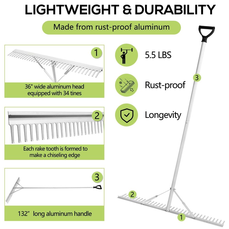 PVNIEFC Floating Lake Rake, 36" Aluminum All Purpose Lake and