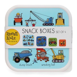 Tyrrell Katz Kids Snack Boxes with Trucks Print - Children's 4 Piece Set - Freezer Safe Square Food Storage Containers