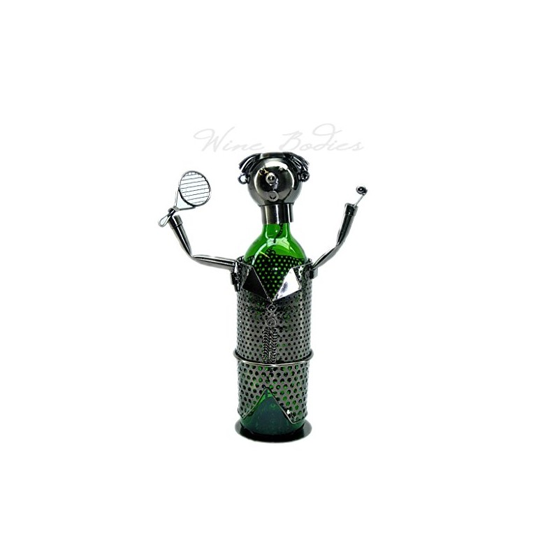 WINE BODIES Tennis Player Metal Wine Bottle Holder, Charcoal