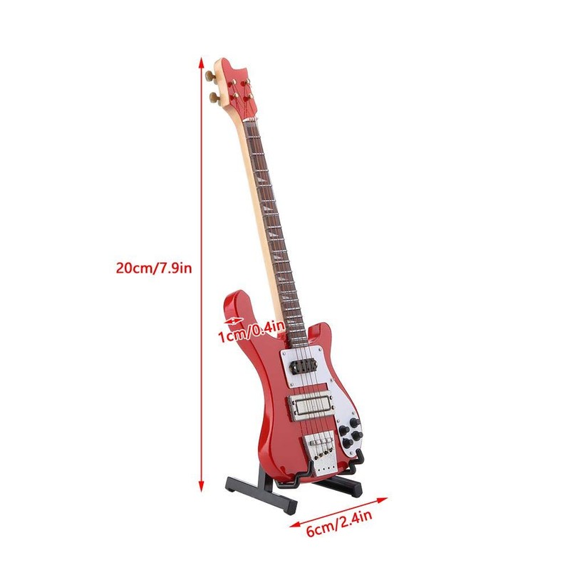 Hilitand Red Miniature Bass Guitar Wood Replica Model Ornament with