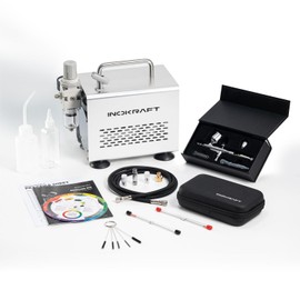 InoKraft Airbrush Kit with Air Compressor- 1/6 HP Quiet Air Compressor, Gravity Airbrush with 3 Tips 0.2, 0.3 & 0.5 mm- Hose, Holder, How-To Guide- Airbrush Paint Set for Model Painting, kids gifts