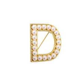 Elegant Gold Plated Simulated Pearl Initial Letter Brooch Pins for Women (D)