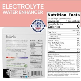 PowderVitamin Electrolitos en polvo Plus (20 porciones) Electrolitos en polvo de sandía, cetogénicos, sin calorías, sin azúcar, sin maltodextrina,... 