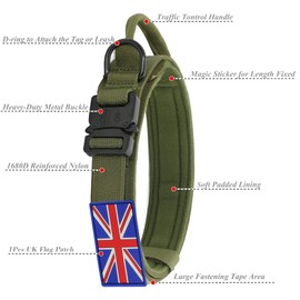 YoothBro Tactical K9 Military Dog Collar Adjustable Nylon Dog Collar with Heavy Duty Metal Buckle for Medium Large Dogs M,Green