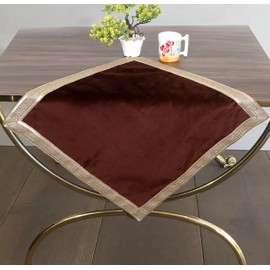 Indian Consigners Brown Velvet Cloth with Golden Shinny Border, Aasan, Alter, Altar, Tarot Table Cloth Holy Square Tablecloth