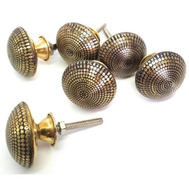 French Furniture Fittings Antiqued Brass DIMPLE KNOBS - Set of 6 (FFF) - Kitchen Cabinet Pull knobs, Cupboard, Chest, Furniture, Drawer Handles - Vintage Shabby Chic 36mm