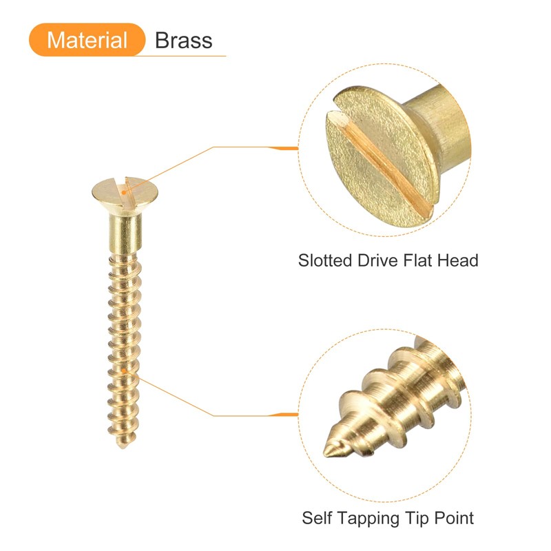 sourcing map Brass Wood Screws, 40Pcs M3 x 25mm Slotted
