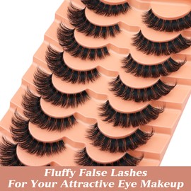 Fluffy Lashes Russian Strip Eyelashes Cat Eye False Lashes D Curl Wispy Volume Fake Eyelashes Natural Look Lash Strips 9 Pairs Pack