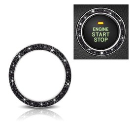 Car Bling Crystal Rhinestone Engine Start Decoration Ring, Ring Start Button Cover Sticker Key Ignition & Knob Ring Decoration, Bling Car Interior Accessories for Women (Black)