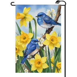 Spring Summer Daffodils And Bluebirds Garden Flag 12x18 Inch Vertical Double Sided Floral Small Flags Farmhouse Outside Decoration For Yard (ONLY FLAG) CX10